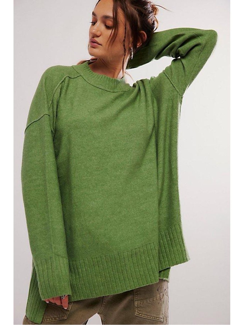 NWT Free People Green Phoebe Pullover Crewneck Sweater XS